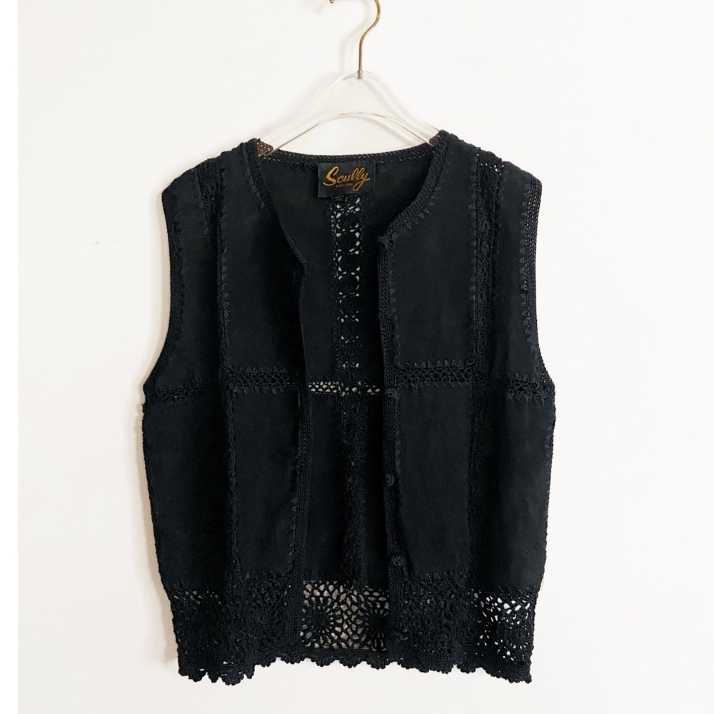 SCULLY Genuine Leather Crotchet accent Vest Boho Festival Womens size M